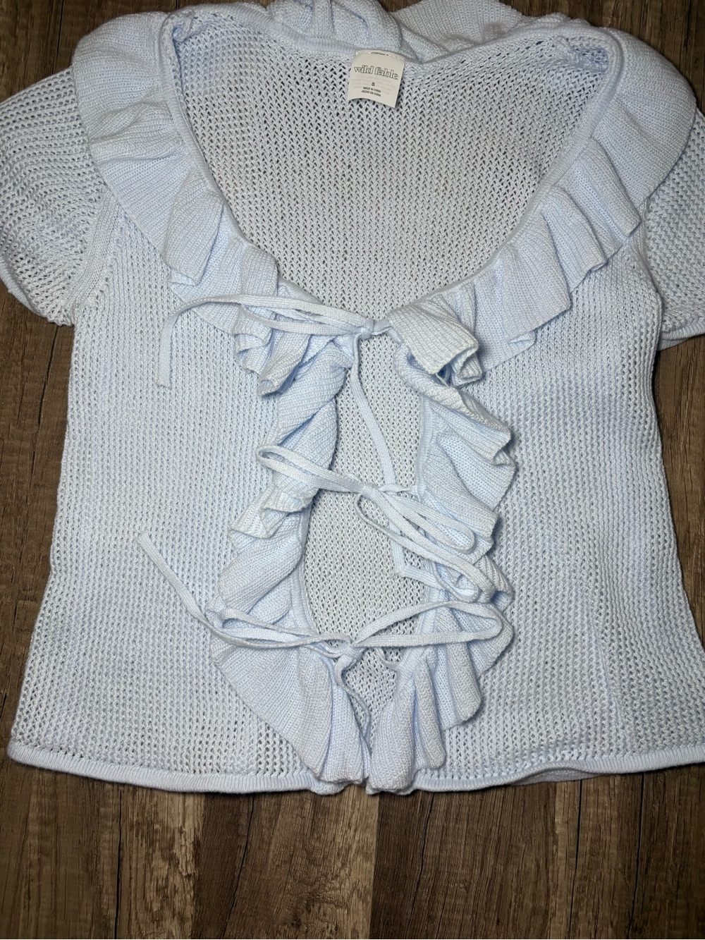 wild fable Light Blue Ruffle Knit Tie-Front Top